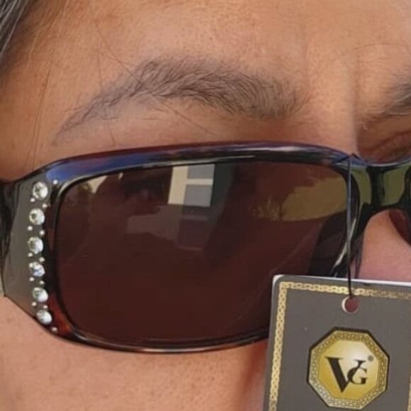 VG DESIGNER WOMEN’S SUNGLASSES BROWN RHINESTONE UV400 LUXURY EYEWEAR PROTECTION - Picture 2 of 7